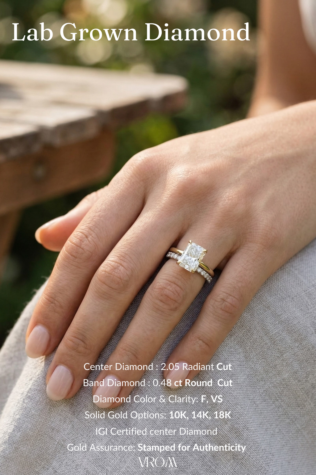 Radiant Diamond Stackable Ring, Two Band Diamond Ring, Lab Grown Diamond Engagement Ring, Pave Diamond Band Ring, Minimal Gold Ring