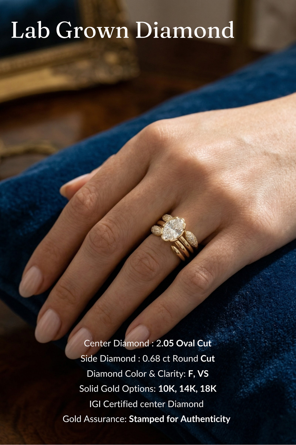 Oval Diamond Stackable Ring, Four Band Diamond Ring, Statement Gold Ring, Lab Grown Diamond Engagement Ring, Multi Band Luxury Ring