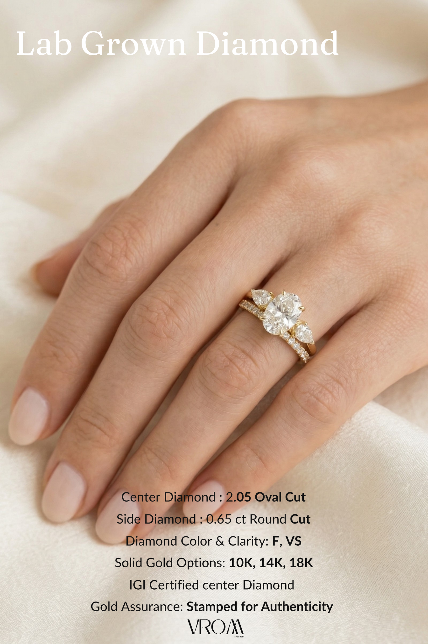 Oval Diamond Wedding Set, Two Band Stackable Ring, Three Stone Engagement Ring, Lab Grown Diamond Ring, Curved Pave Band Set