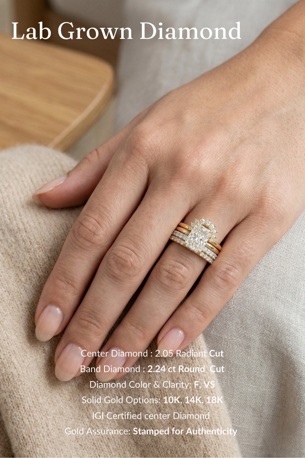 Radiant Diamond Stackable Ring, Four Band Diamond Ring, Statement Engagement Ring, Lab Grown Diamond Ring, Multi Band Bridal Ring