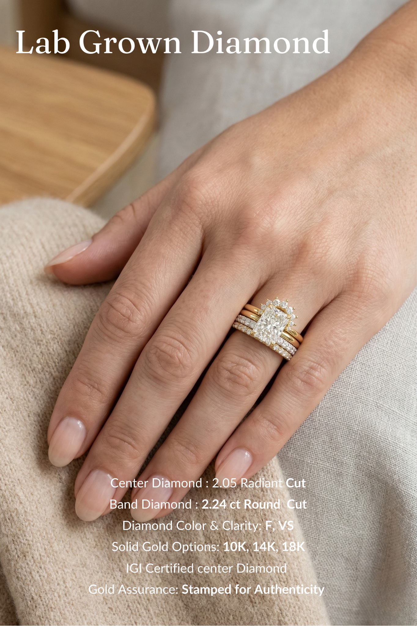 Radiant Diamond Stackable Ring, Four Band Diamond Ring, Statement Engagement Ring, Lab Grown Diamond Ring, Multi Band Bridal Ring