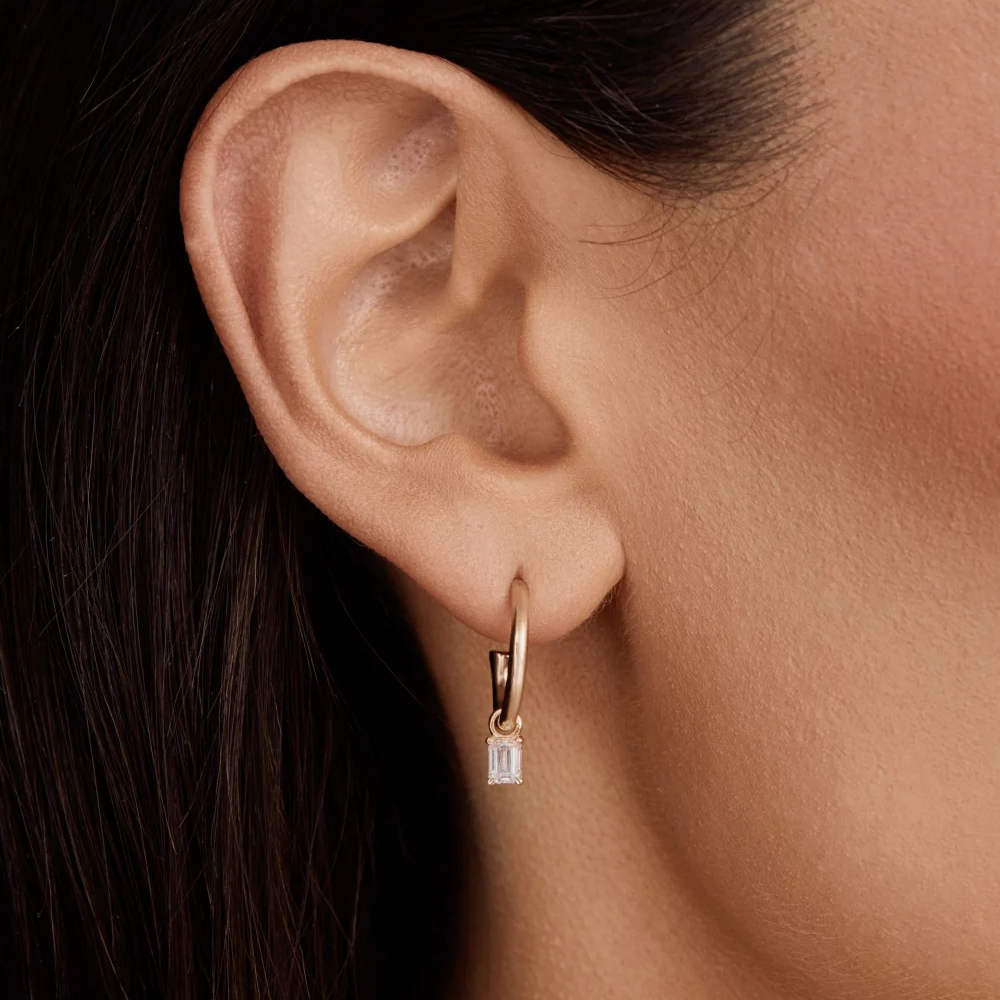 Dainty Lab Diamond Emerald Charm Earrings: 14k Gold Bridal Jewelry