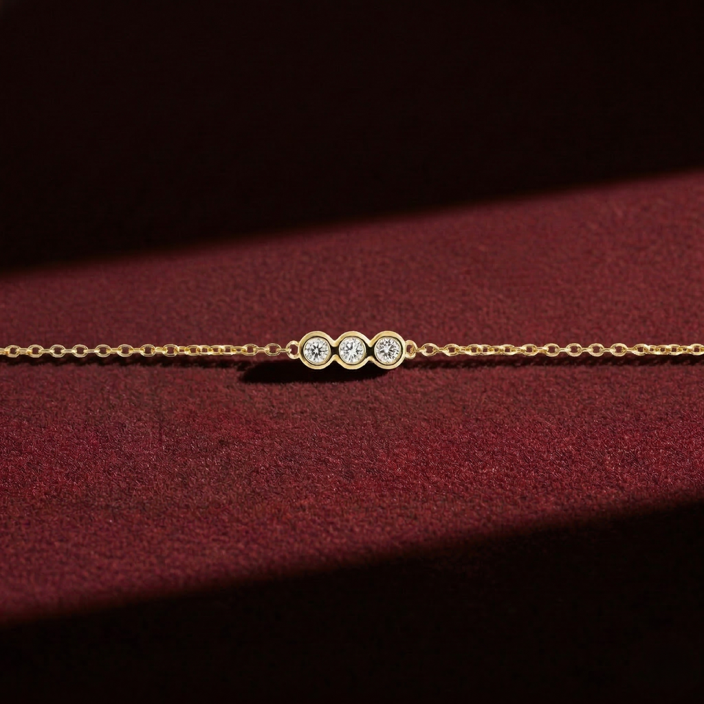 Dainty Trio Round Lab Grown Diamond Bracelet in Solid 14K Gold
