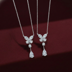 Butterfly Teardrop Dangle Pendant Necklace | Lab Grown Diamond | 14K Yellow Gold