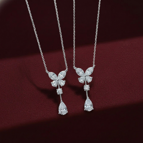 Butterfly Teardrop Dangle Pendant Necklace | Lab Grown Diamond | 14K Yellow Gold
