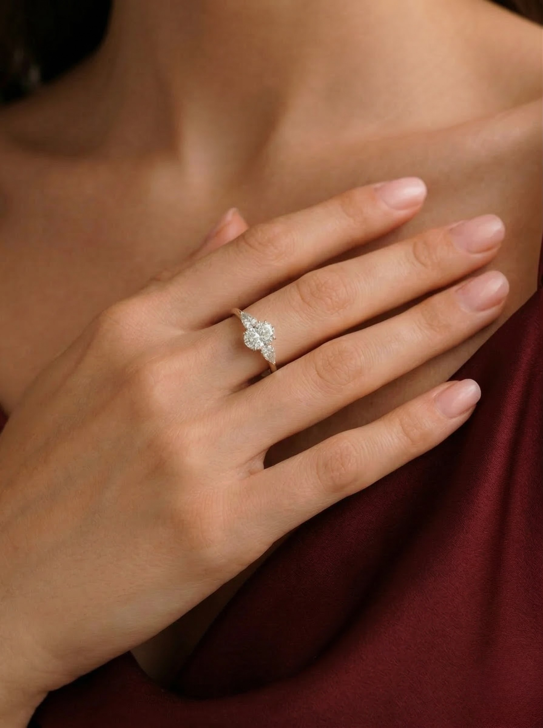 Oval Diamond Engagement Ring 2.05 Carat, Three Stone Diamond Ring, Oval Diamond Ring with Pear Side Stones, Gold Engagement Ring,Bridal Ring