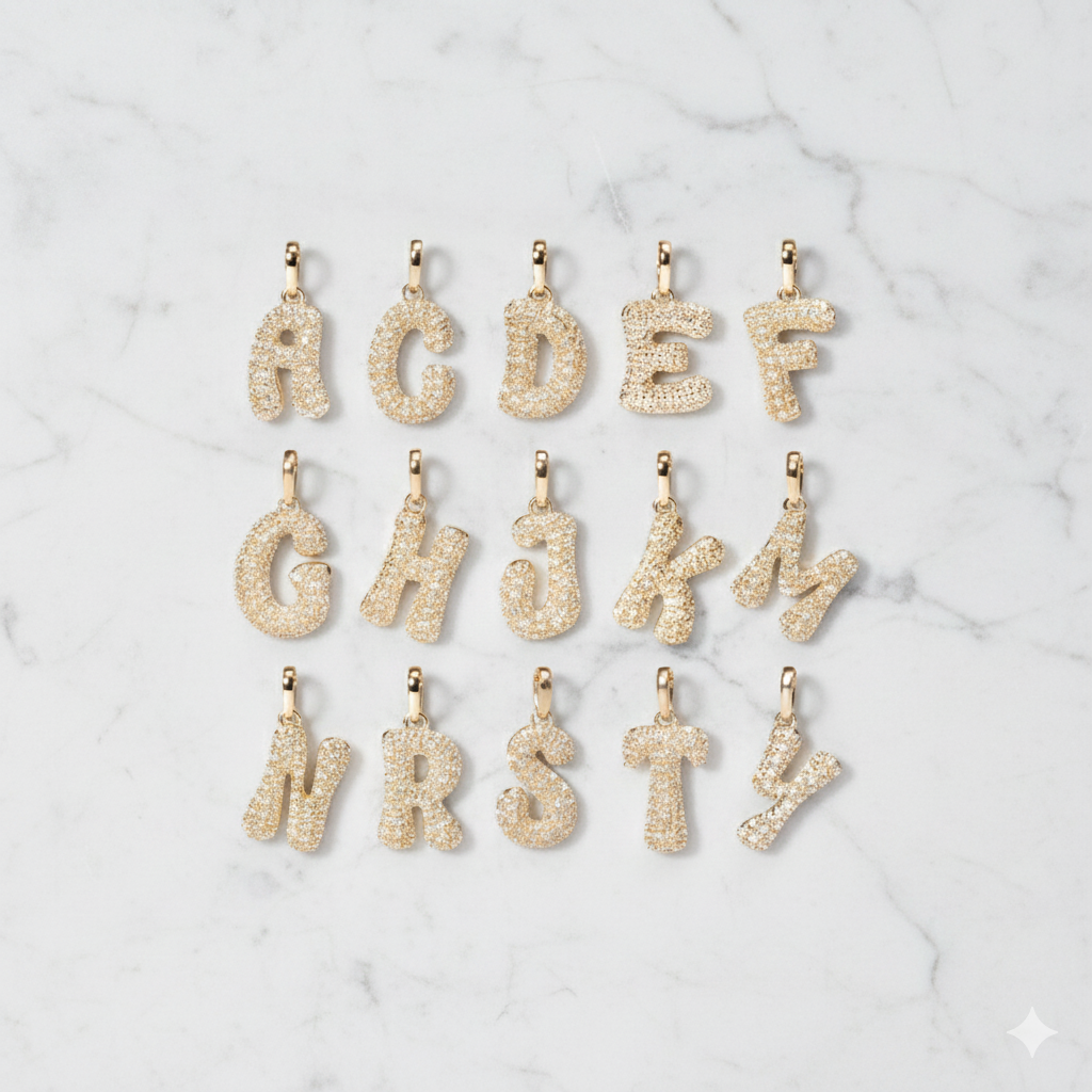 Diamond Initial Letter Pendant | Lab Grown Diamond | 14K Yellow Gold Pave Alphabet Charm