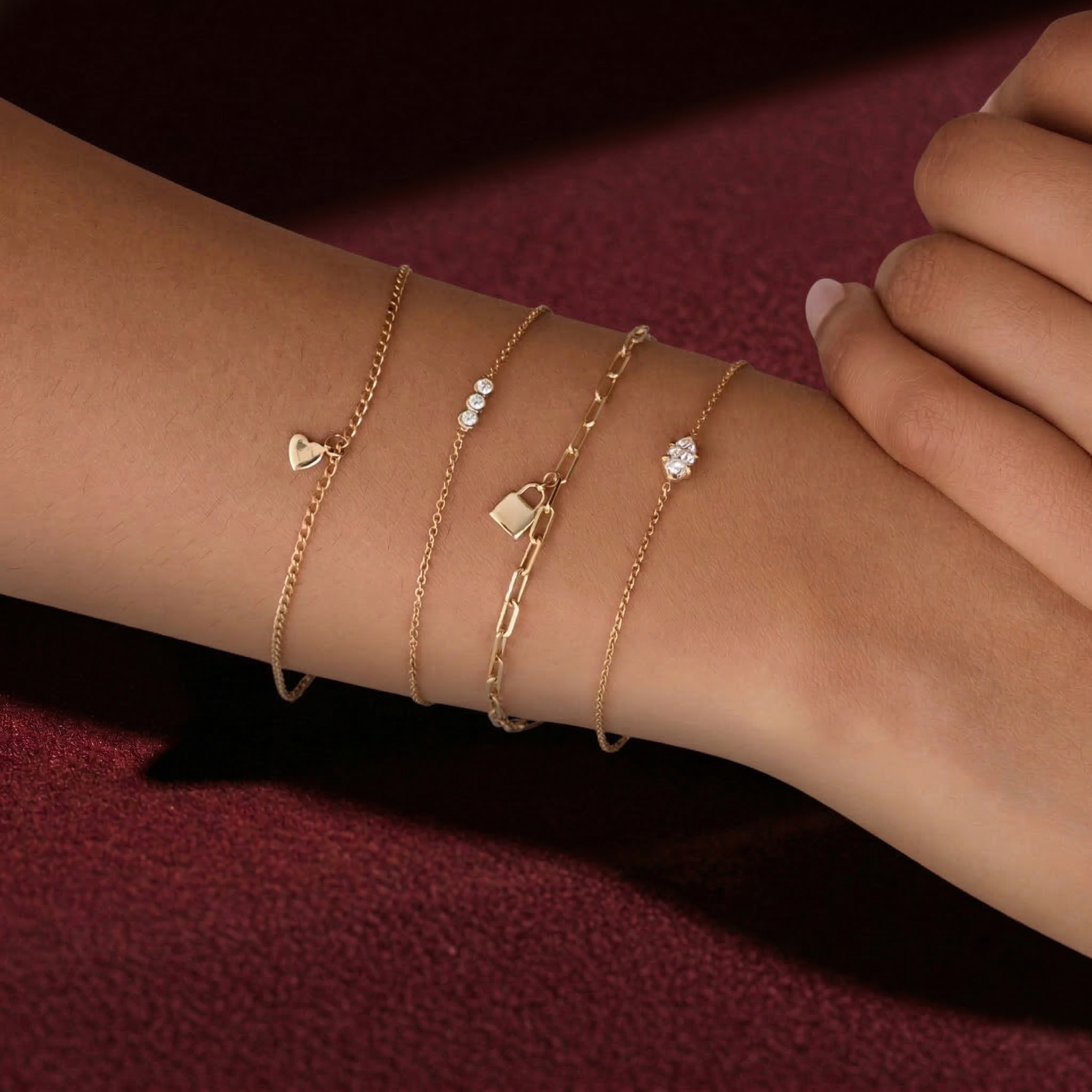 Dainty Trio Round Lab Grown Diamond Bracelet in Solid 14K Gold