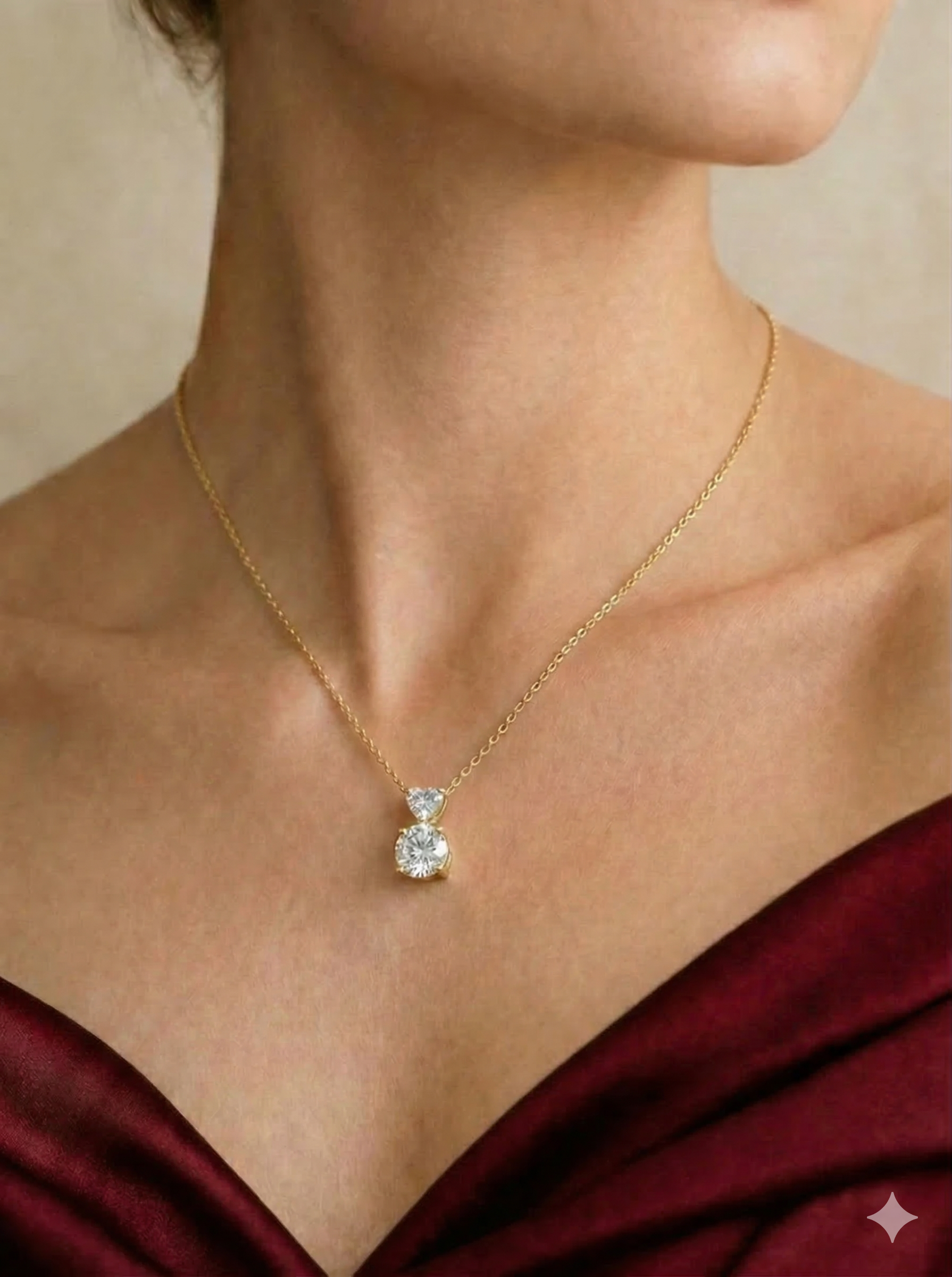 Round and Heart Diamond Pendant Necklace 4 CT,Drop Diamond Necklace,Two Stone Diamond Pendant,Luxury Gold Necklace,Statement Diamond Jewelry