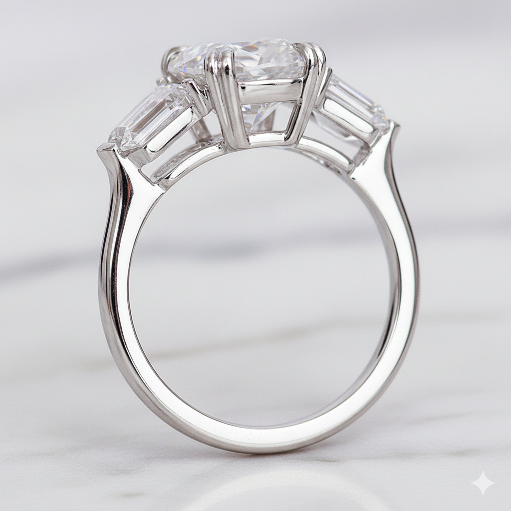 Unique Cushion Cut Ring with Bullet Cut Side Stones | Lab Grown Diamond | 14K Yellow Gold