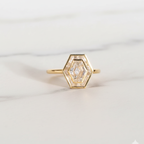 Hexagon Step Cut Ring with Baguette Halo | Lab Grown Diamond | 14K Yellow Gold Geometric Design