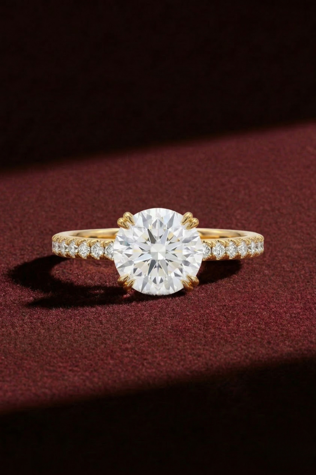 Round Diamond Engagement Ring 2.05 Carat, Pave Diamond Ring, Round Diamond Ring with Side Stones,Gold Engagement Ring,Lab Grown Diamond Ring