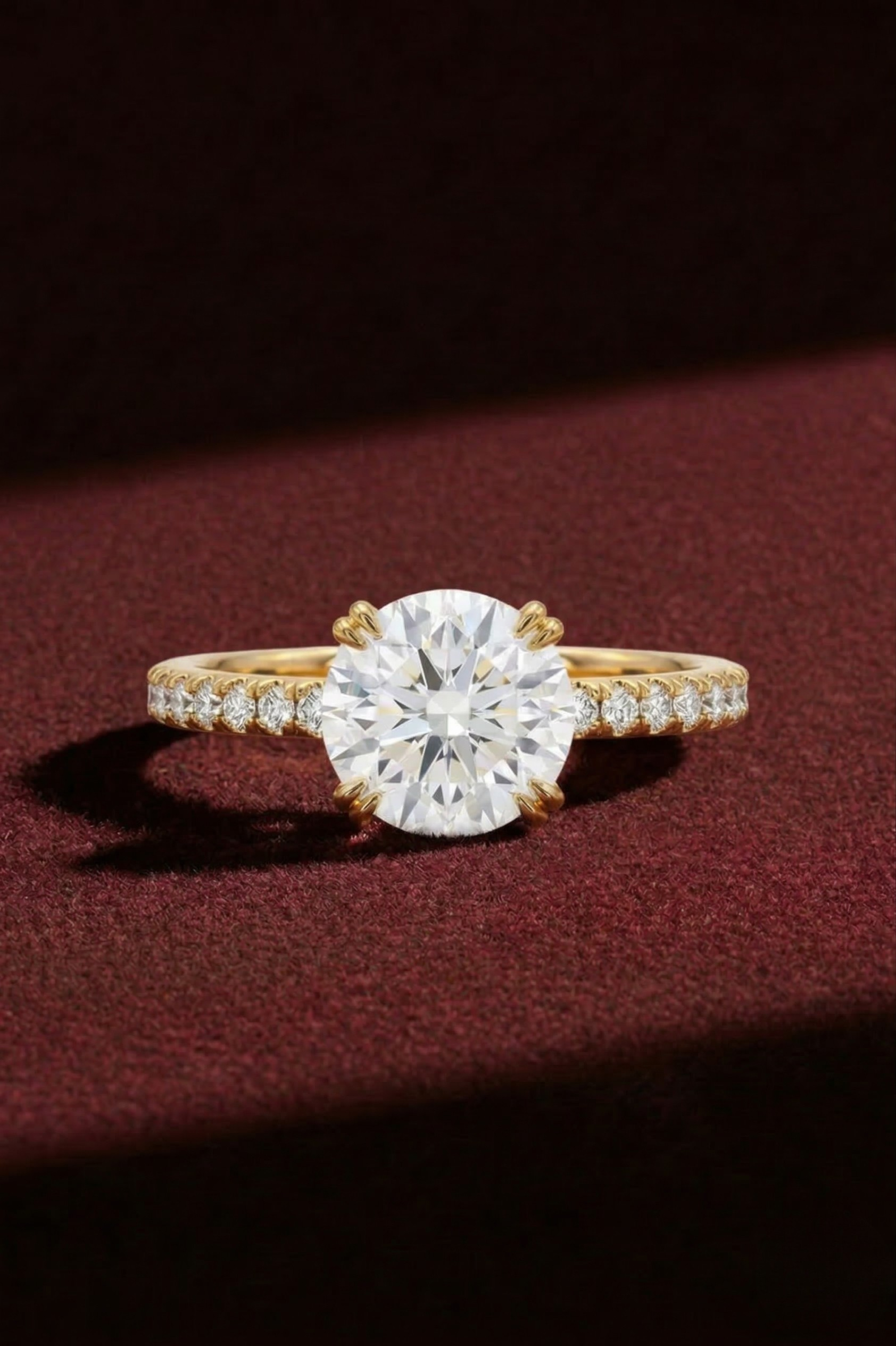 Round Diamond Engagement Ring 2.05 Carat, Pave Diamond Ring, Round Diamond Ring with Side Stones,Gold Engagement Ring,Lab Grown Diamond Ring