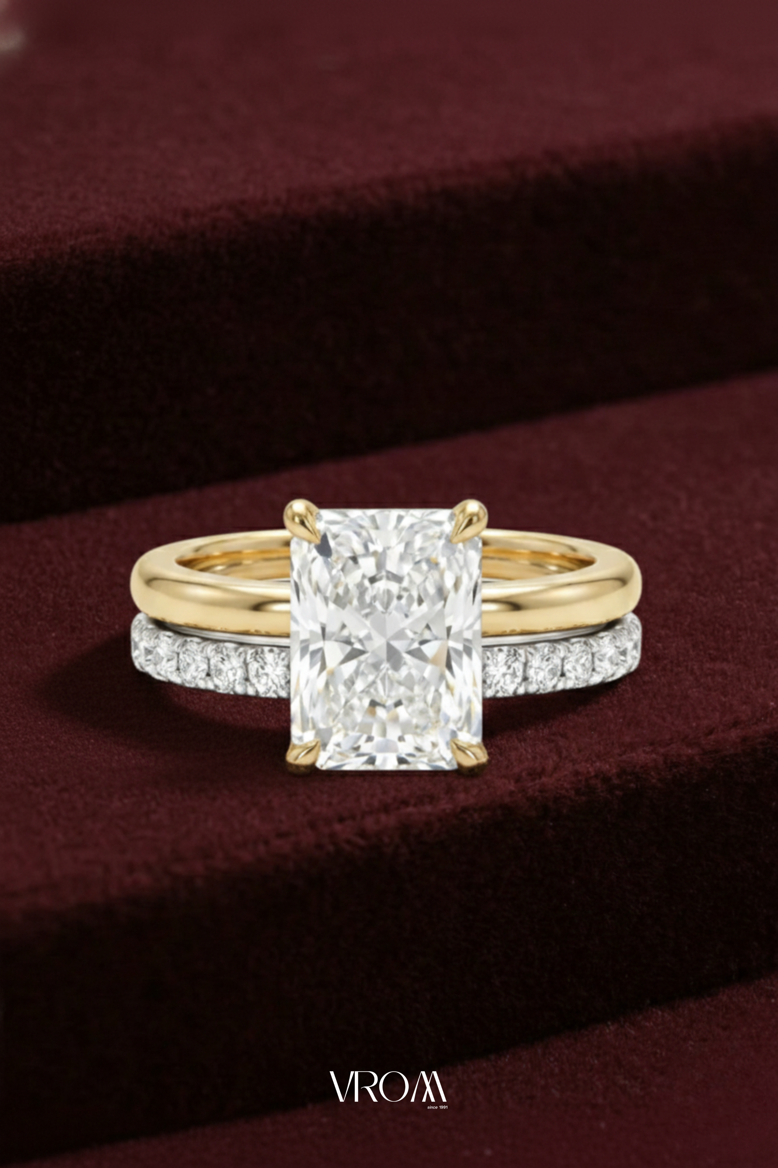 Radiant Diamond Stackable Ring, Two Band Diamond Ring, Lab Grown Diamond Engagement Ring, Pave Diamond Band Ring, Minimal Gold Ring