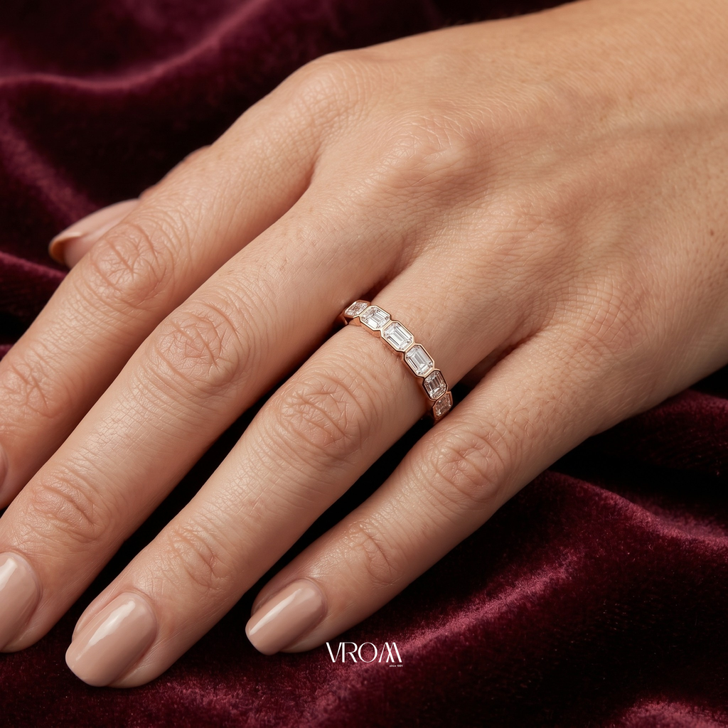 Emerald Cut Lab Grown Diamond Wedding Band: East-West Bezel Set