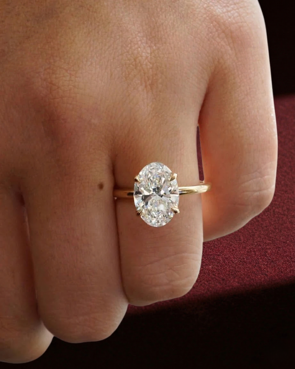 Oval Lab Grown Diamond Solitaire Ring in Handmade Solid 14K Gold