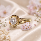 Dainty Round Shape Lab Grown Diamond Halo Ring in Solid 14K Gold Wire Band