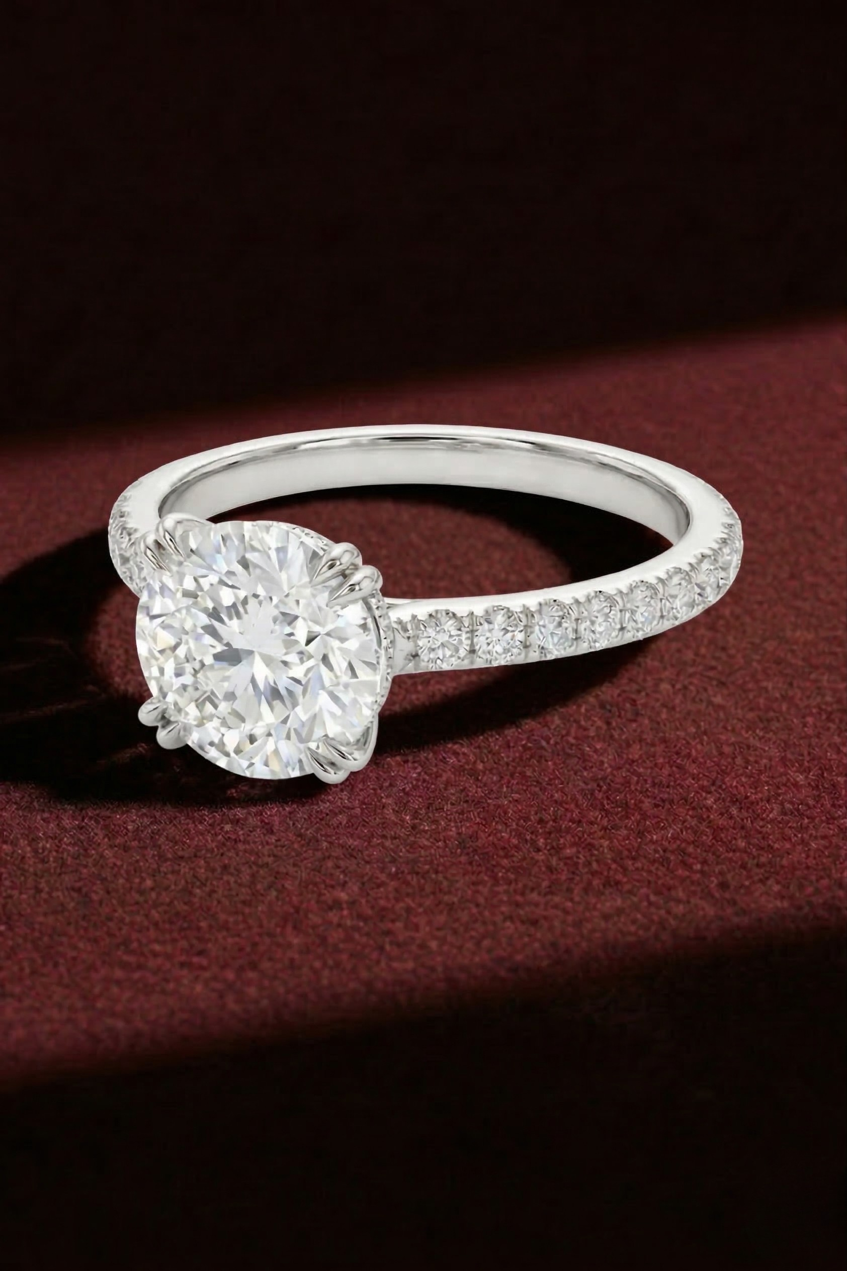 Round Diamond Engagement Ring 2.05 Carat, Pave Diamond Ring, Round Diamond Ring with Side Stones,Gold Engagement Ring,Lab Grown Diamond Ring