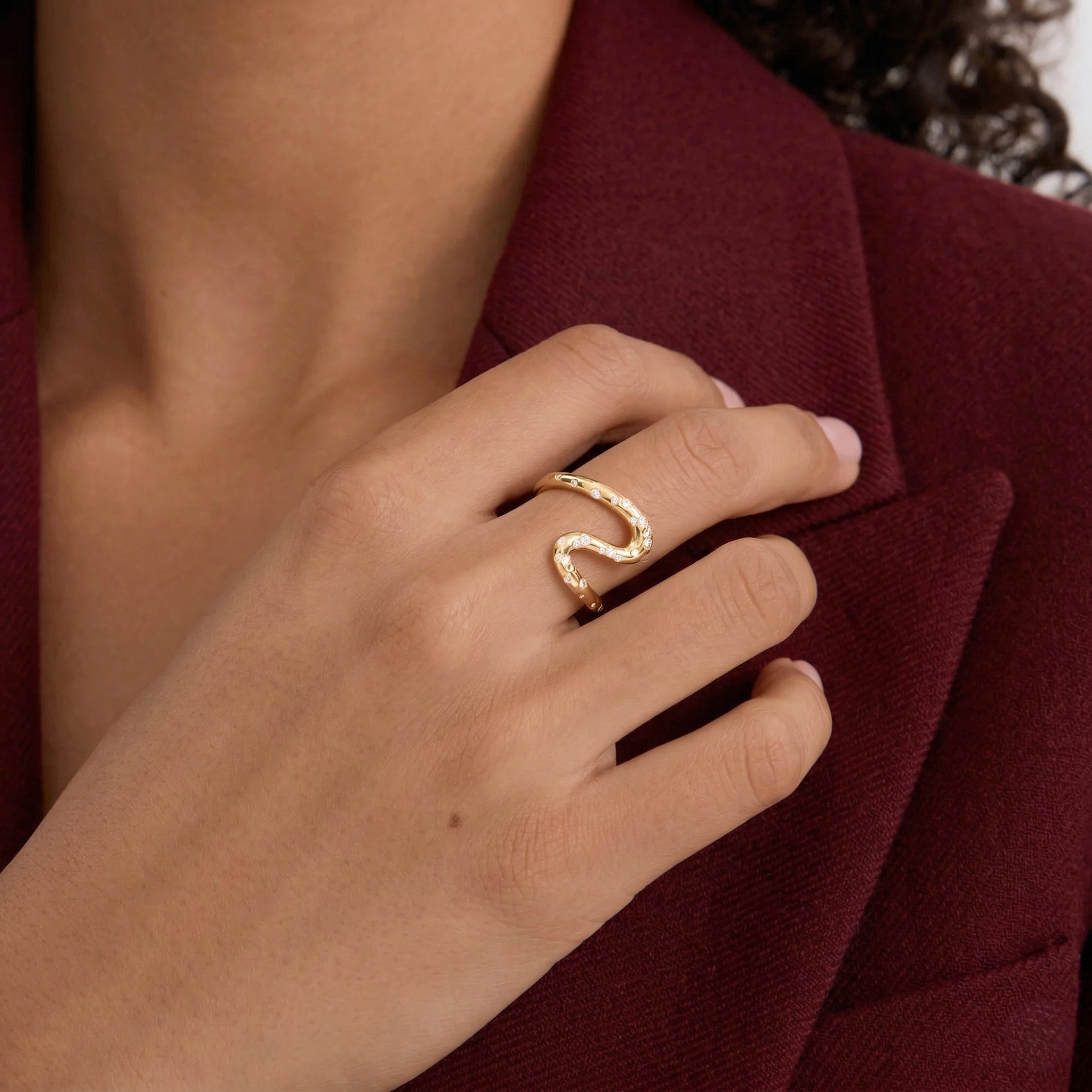 French Wave Wedding Band | Lab Grown Diamond | 14K Gold