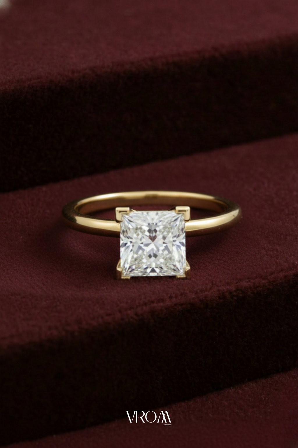 Princess Cut Diamond Stackable Ring, Two Band Diamond Ring, Lab Grown Diamond Engagement Ring, Minimal Pave Band Ring, Gold Bridal Ring