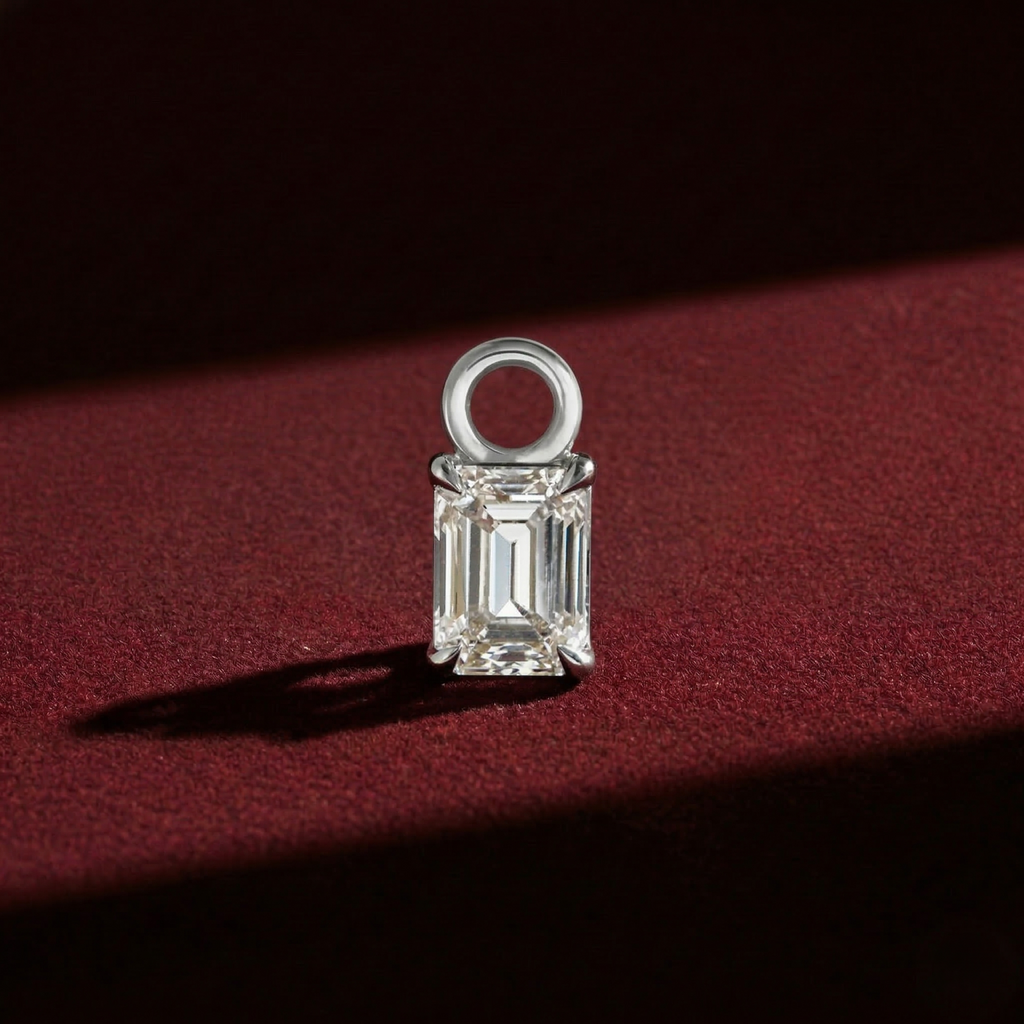 Dainty Lab Diamond Emerald Charm Earrings: 14k Gold Bridal Jewelry