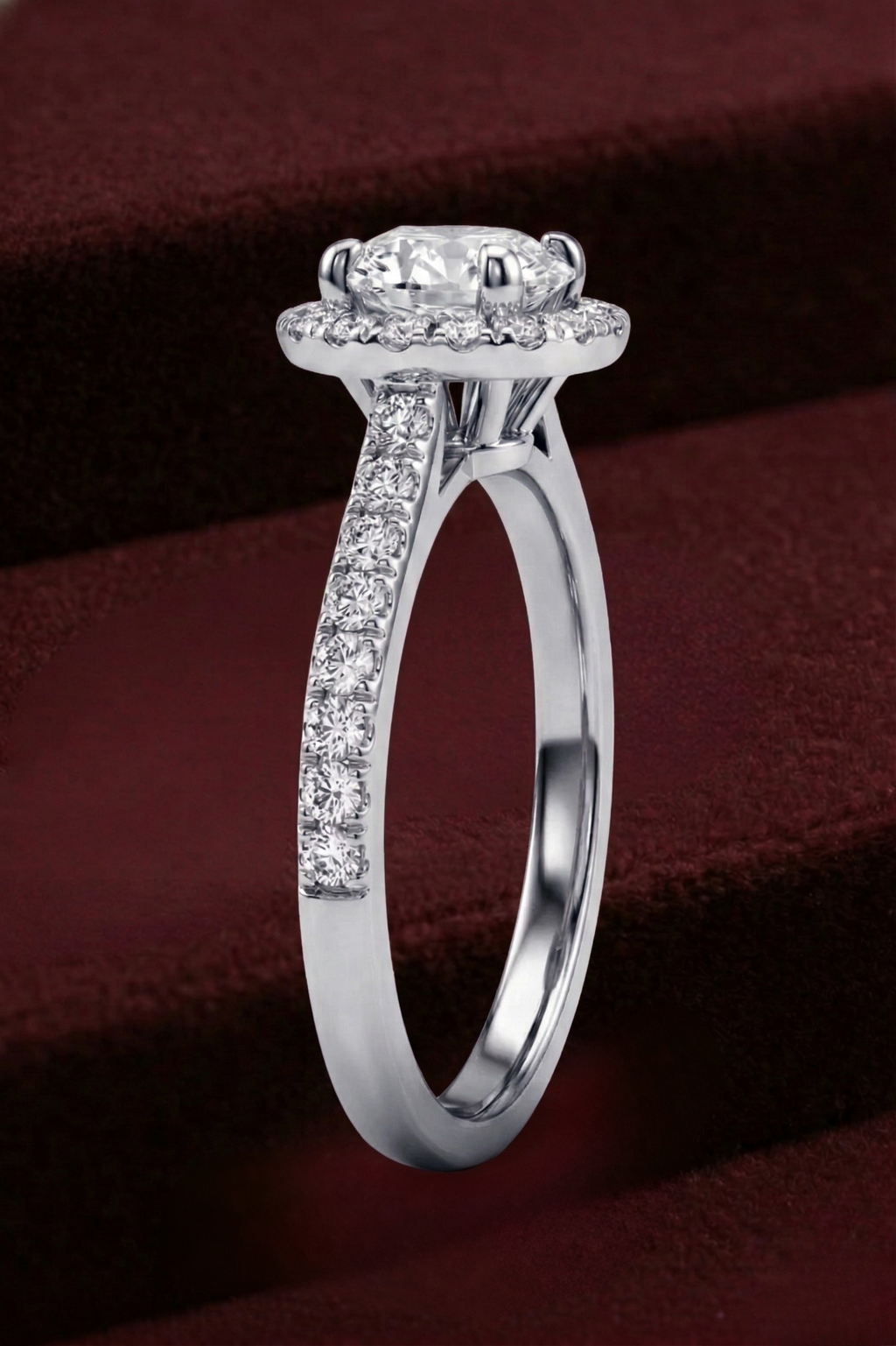 Round Diamond Halo Engagement Ring, Round Cut Diamond Ring with Pave Band, Tiger Prong Diamond Ring, Halo Diamond Ring, Gold Engagement Ring