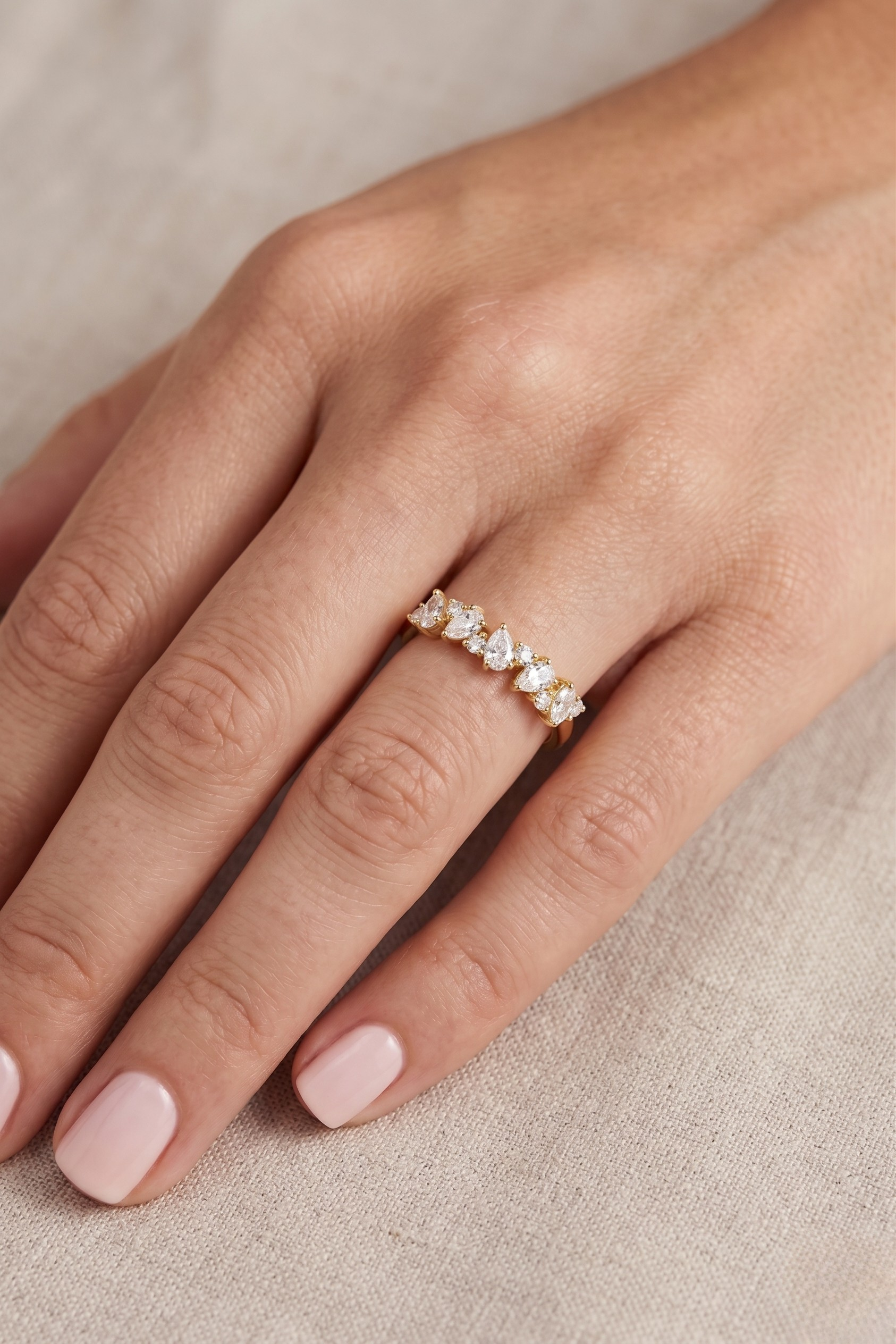 Pear and Round Diamond Stackable Band, Mixed Shape Diamond Ring, Lab Grown Diamond Band, Wedding Band, Minimal Gold Stack Ring