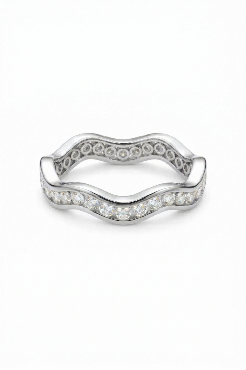 Pave Diamond Wave Band 0.65 CT, Curved Diamond Wedding Band, Wavy Stackable Ring, Round Diamond Band 2.8 mm, Curved Gold Band