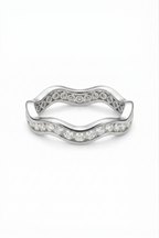 Pave Diamond Wave Band 0.65 CT, Curved Diamond Wedding Band, Wavy Stackable Ring, Round Diamond Band 2.8 mm, Curved Gold Band