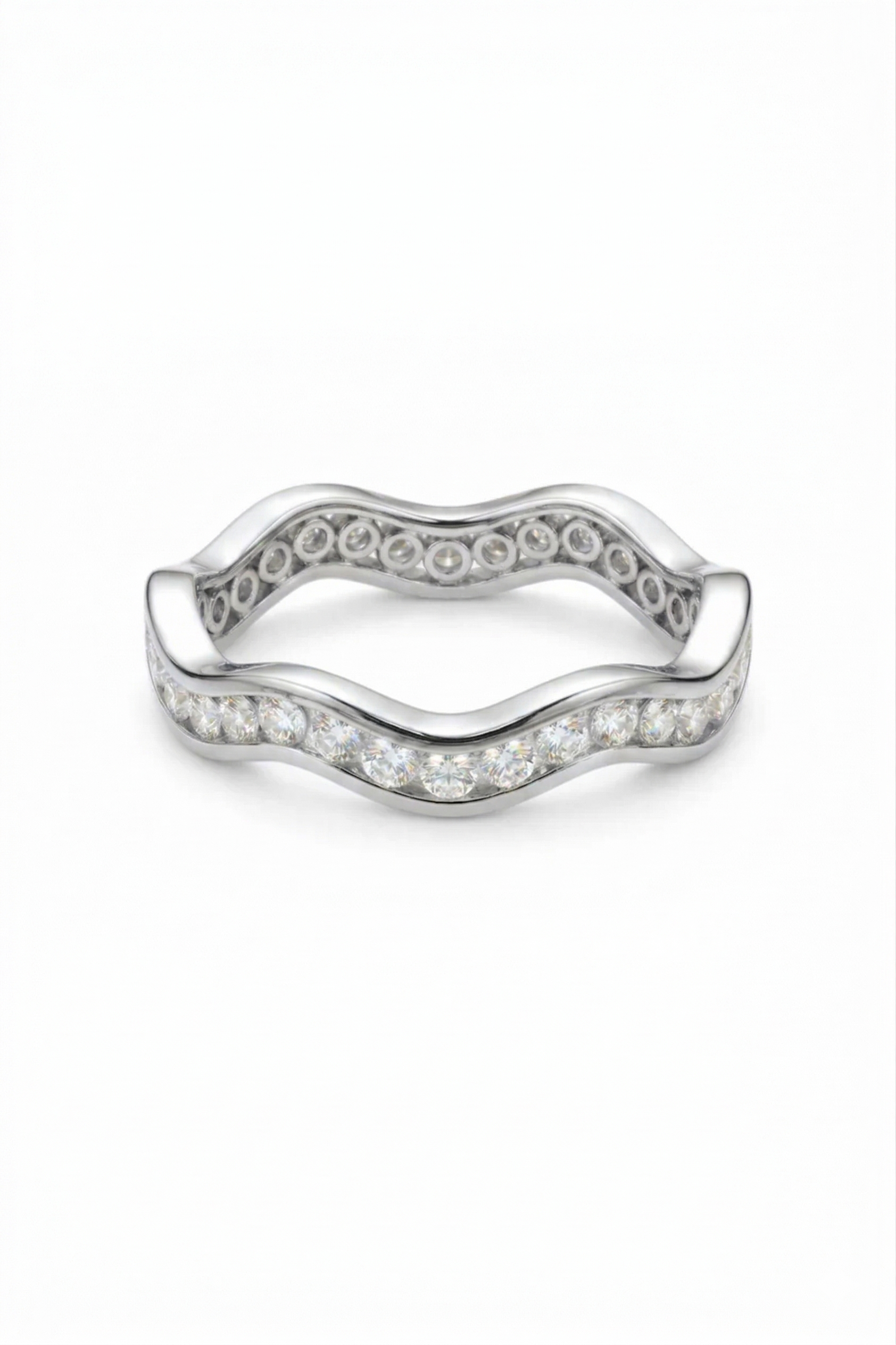 Pave Diamond Wave Band 0.65 CT, Curved Diamond Wedding Band, Wavy Stackable Ring, Round Diamond Band 2.8 mm, Curved Gold Band