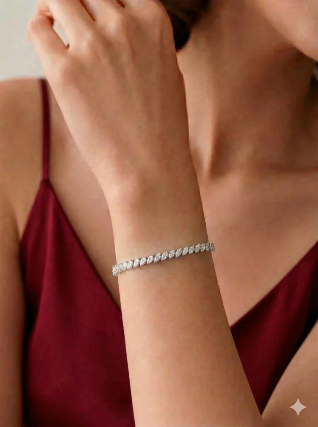 Marquise Diamond Tennis Bracelet 14 CT, Luxury Diamond Bracelet, Feather Style Diamond Bracelet, Statement Gold Bracelet, Marquise Jewelry