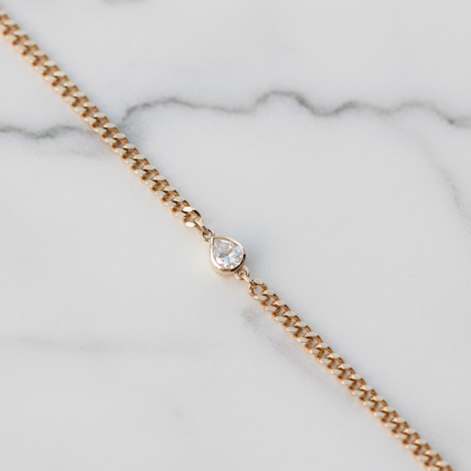 Pear Diamond Bezel Bracelet | Lab Grown Diamond | 14K Yellow Gold Minimalist