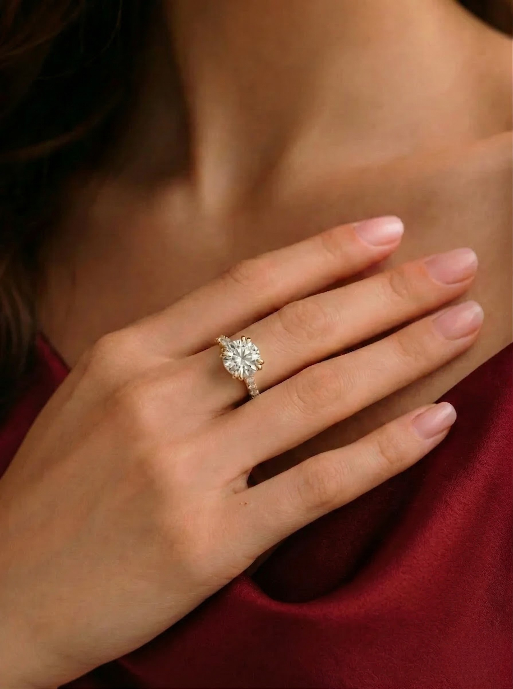 Round Diamond Engagement Ring 2.05 Carat, Pave Diamond Ring, Round Diamond Ring with Side Stones,Gold Engagement Ring,Lab Grown Diamond Ring