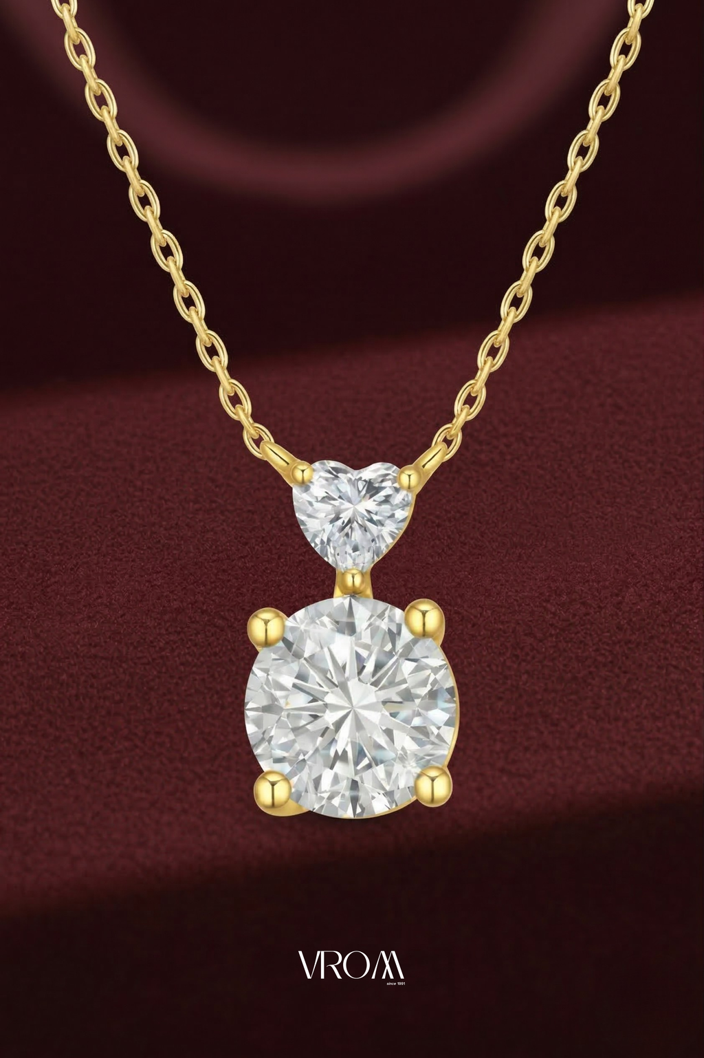 Round and Heart Diamond Pendant Necklace 4 CT,Drop Diamond Necklace,Two Stone Diamond Pendant,Luxury Gold Necklace,Statement Diamond Jewelry
