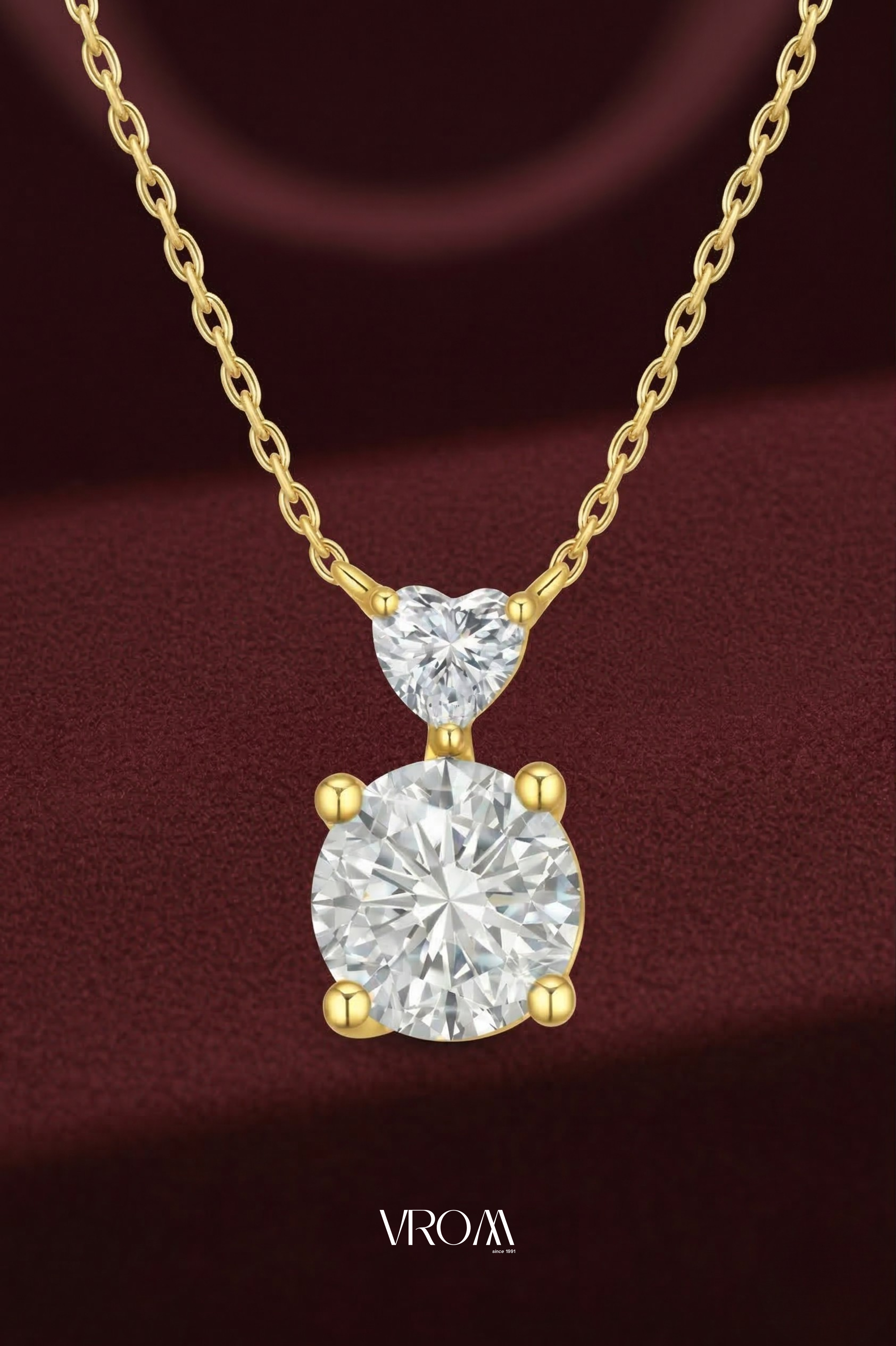 Round and Heart Diamond Pendant Necklace 4 CT,Drop Diamond Necklace,Two Stone Diamond Pendant,Luxury Gold Necklace,Statement Diamond Jewelry