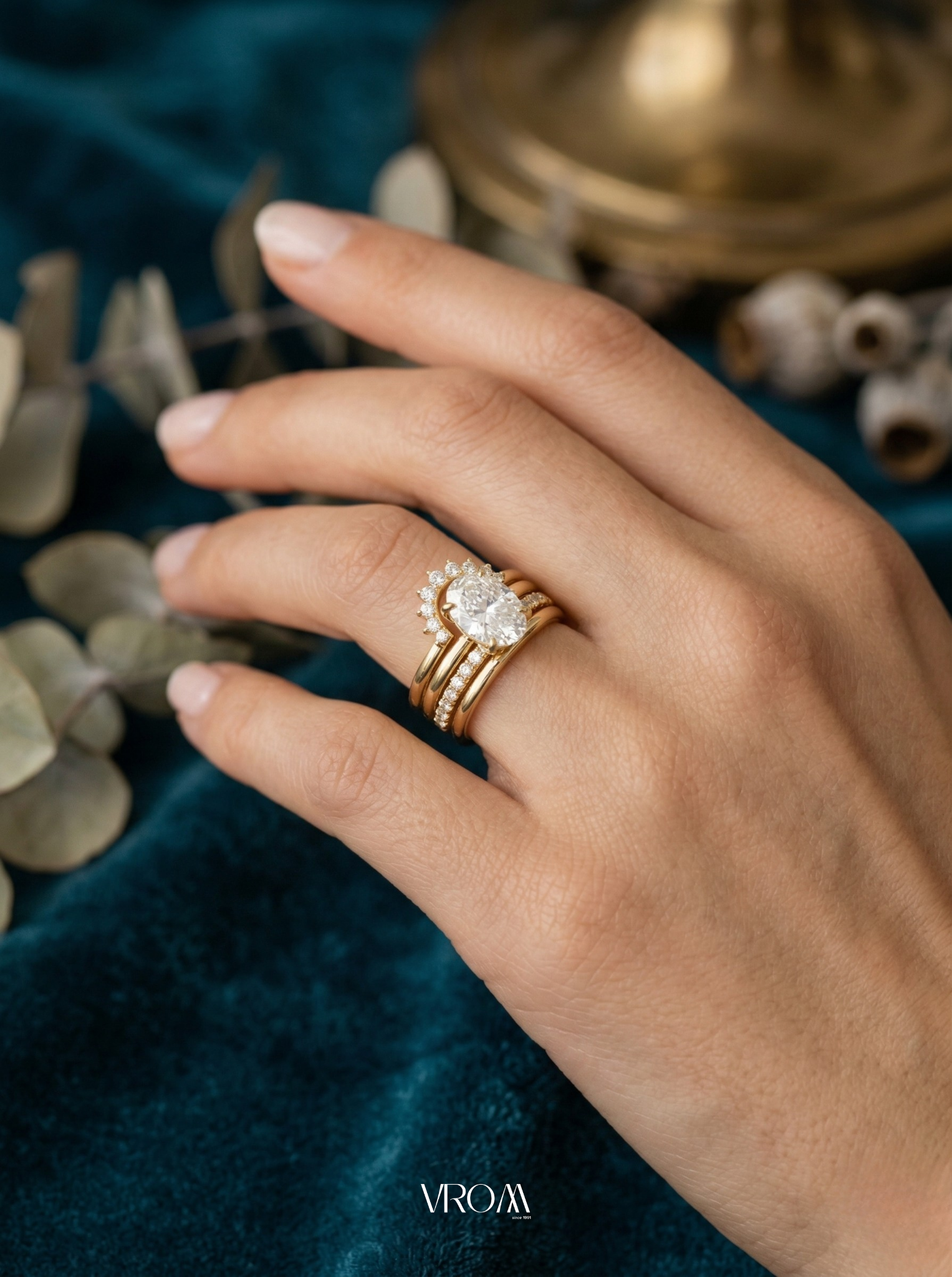 Oval Diamond Stackable Ring, Four Band Diamond Ring, Lab Grown Diamond Engagement Ring, Multi Band Pave Ring, Statement Gold Ring