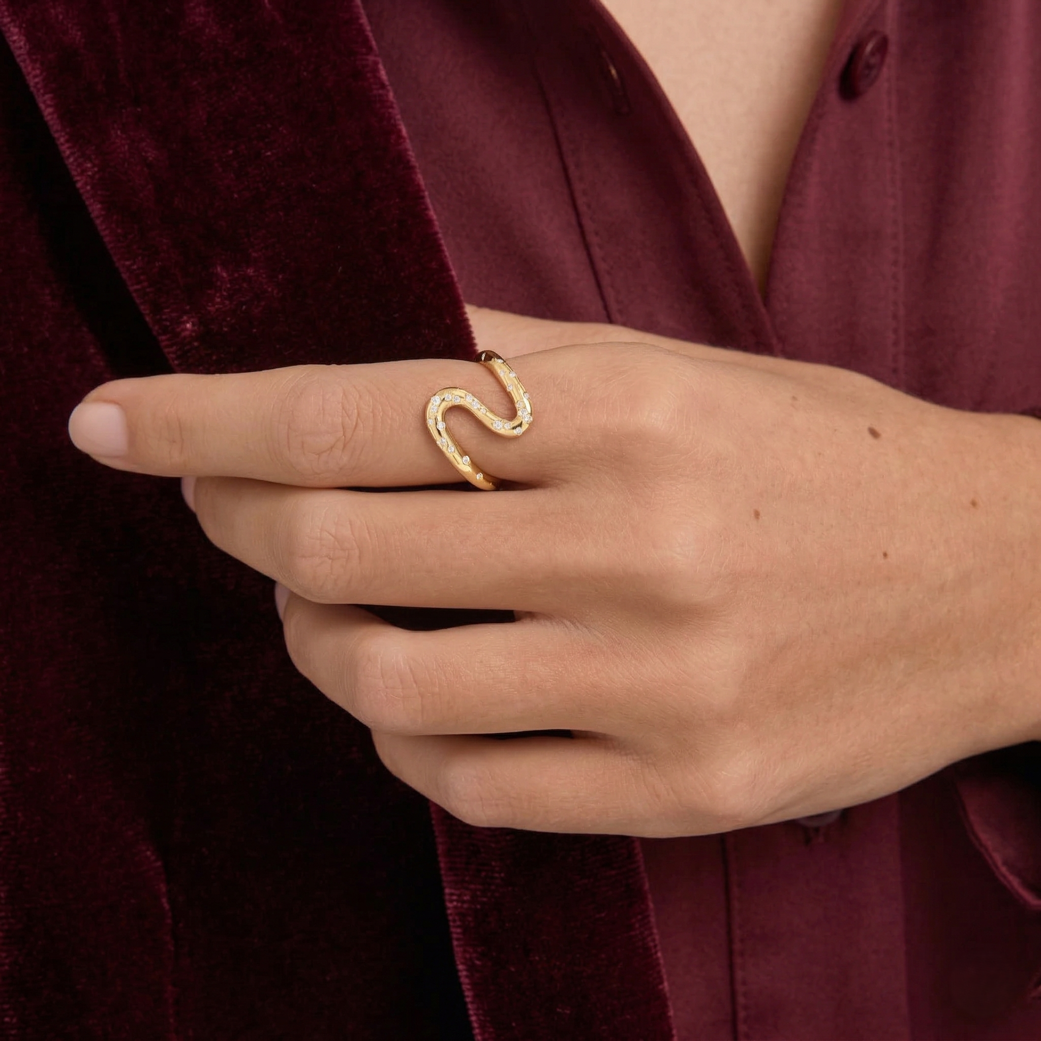 French Wave Wedding Band | Lab Grown Diamond | 14K Gold