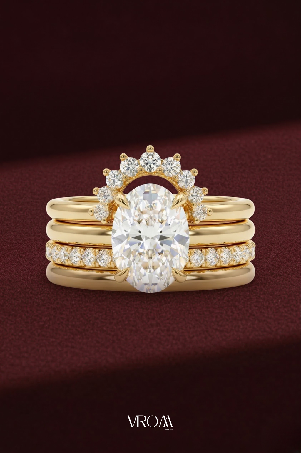 Oval Diamond Stackable Ring, Four Band Diamond Ring, Lab Grown Diamond Engagement Ring, Multi Band Pave Ring, Statement Gold Ring