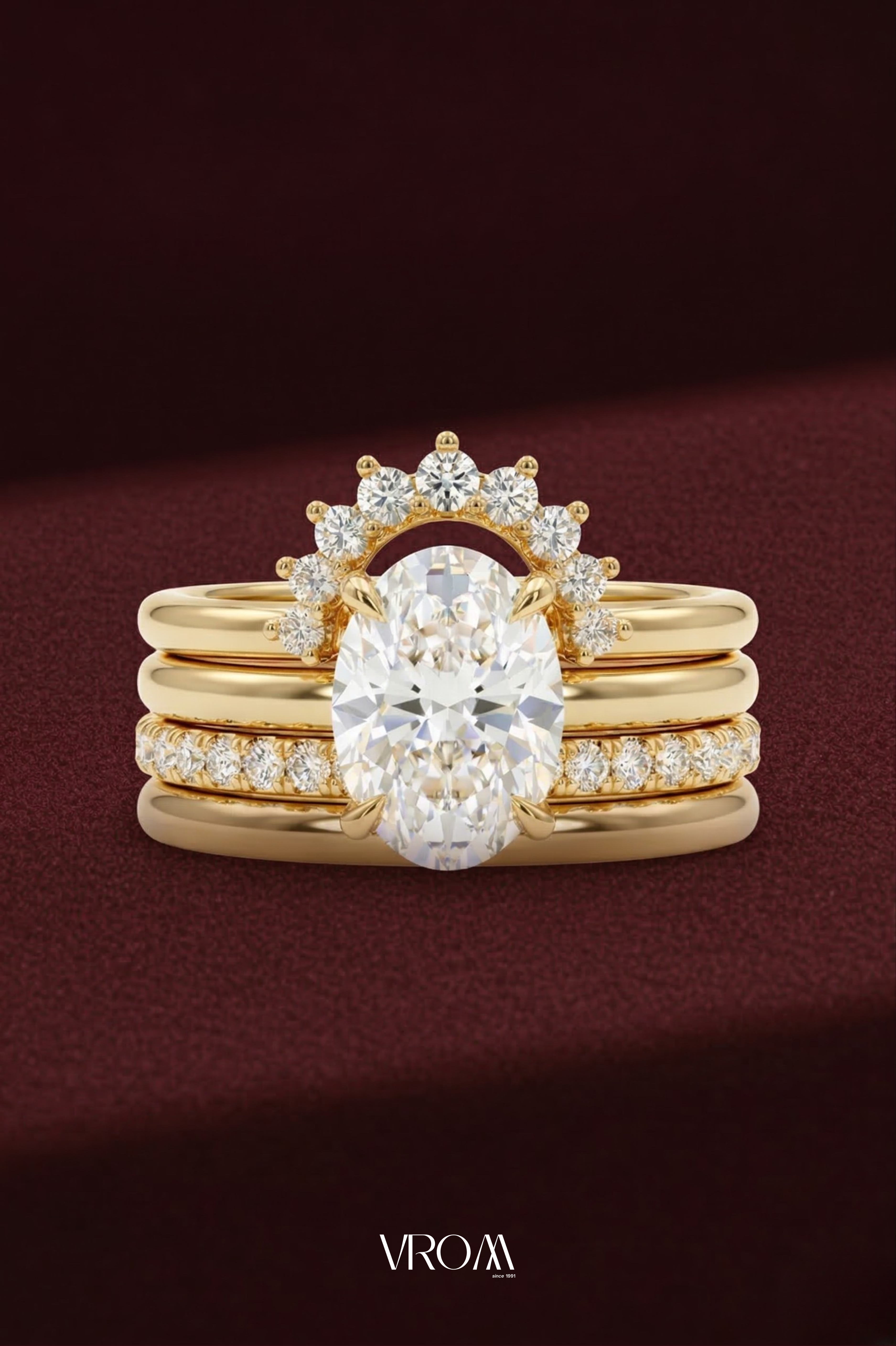 Oval Diamond Stackable Ring, Four Band Diamond Ring, Lab Grown Diamond Engagement Ring, Multi Band Pave Ring, Statement Gold Ring