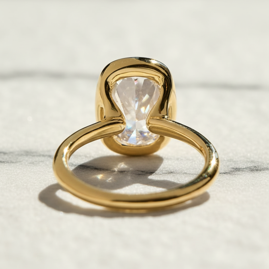 Modern Cushion Bezel Solitaire Engagement Ring | Lab Grown Diamond | 14K Yellow Gold