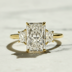 Modern Radiant 3 Stone Engagement Ring | Lab Grown Diamond | 14K Yellow Gold Fine Jewelry