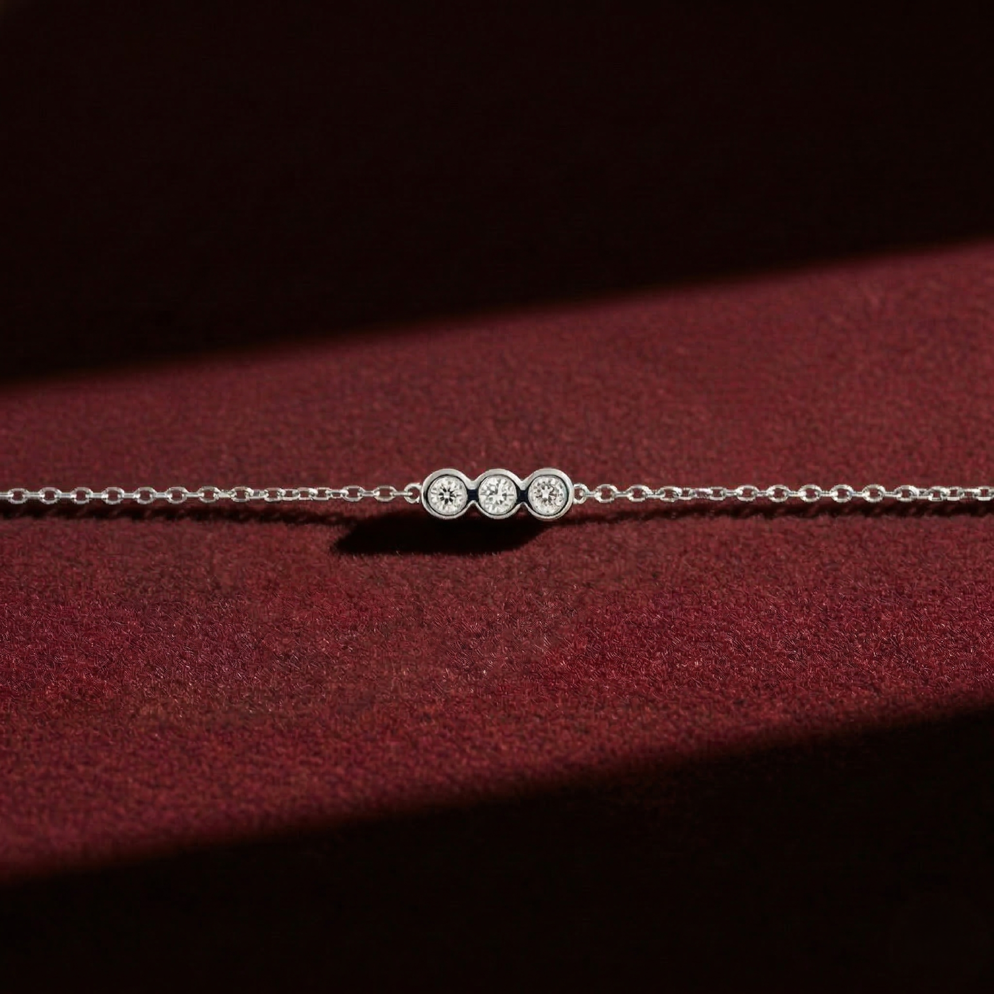 Dainty Trio Round Lab Grown Diamond Bracelet in Solid 14K Gold
