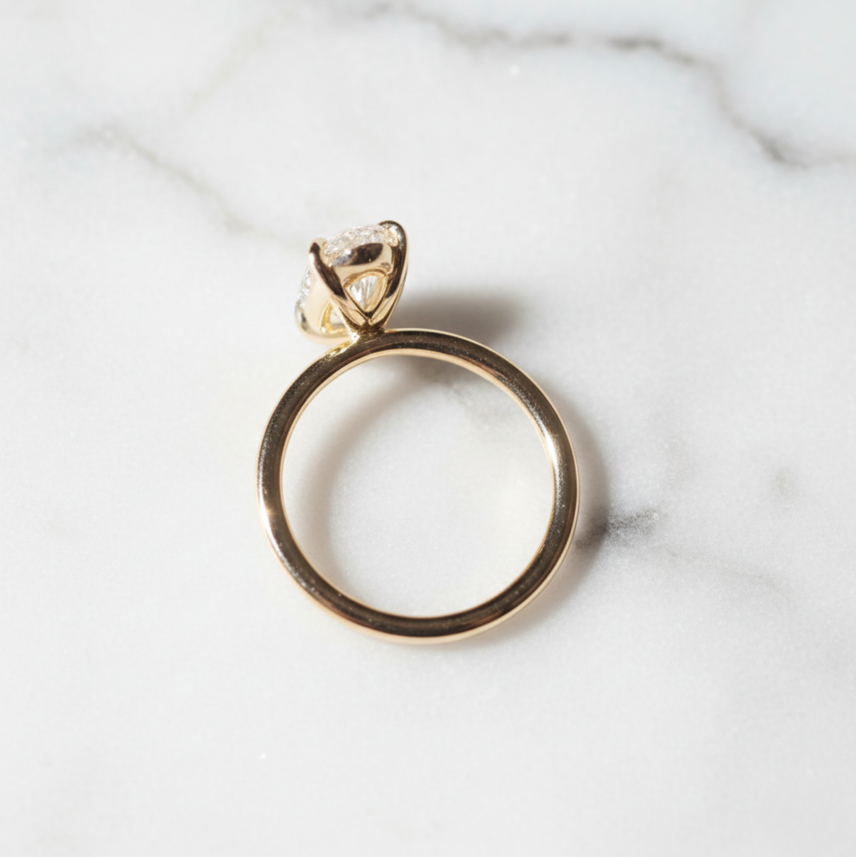 Moval Cut Ring Elongated Solitaire Style | Lab Grown Diamond | 14K Yellow Gold