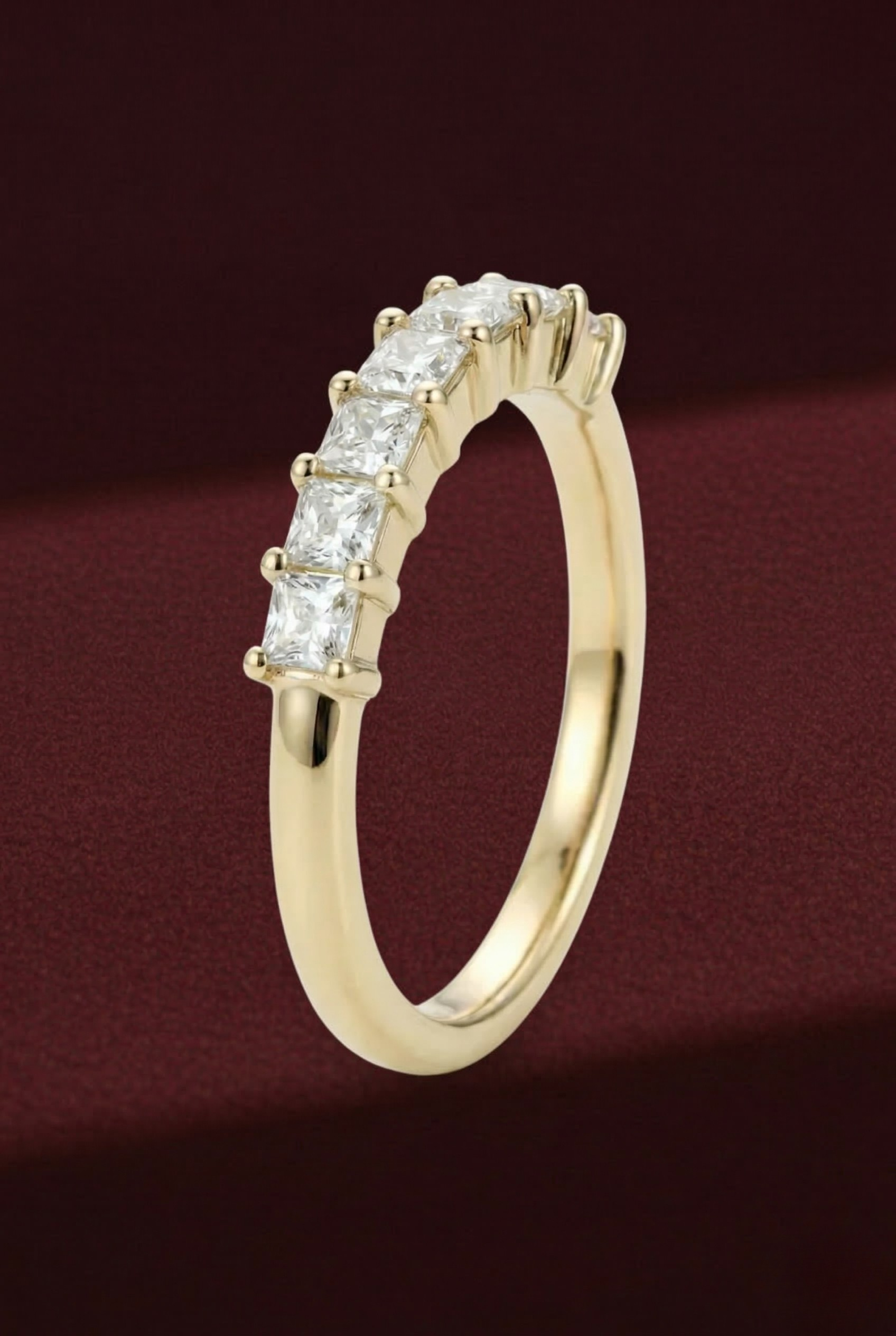 Princess Cut Diamond Stackable Band, Princess Diamond Wedding Band, 1 Carat Diamond Band, Stackable Gold Diamond Ring, Minimalist Band
