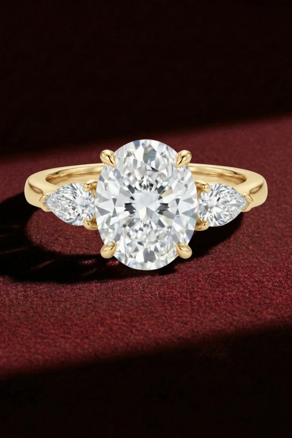 Oval Diamond Engagement Ring 2.05 Carat, Three Stone Diamond Ring, Oval Diamond Ring with Pear Side Stones, Gold Engagement Ring,Bridal Ring