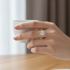 1.5ct Lab Grown Diamond Engagement Ring: 14K Gold Starburst Halo