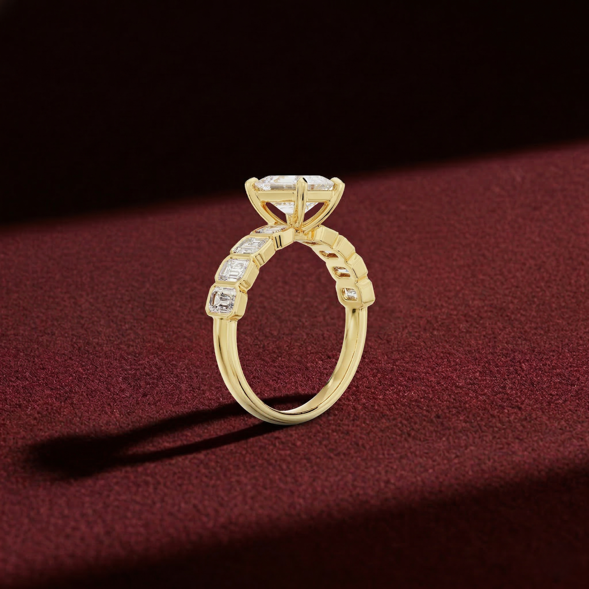 Emerald Cut Lab Grown Diamond Bridal Engagement Ring in Solid 14K Gold