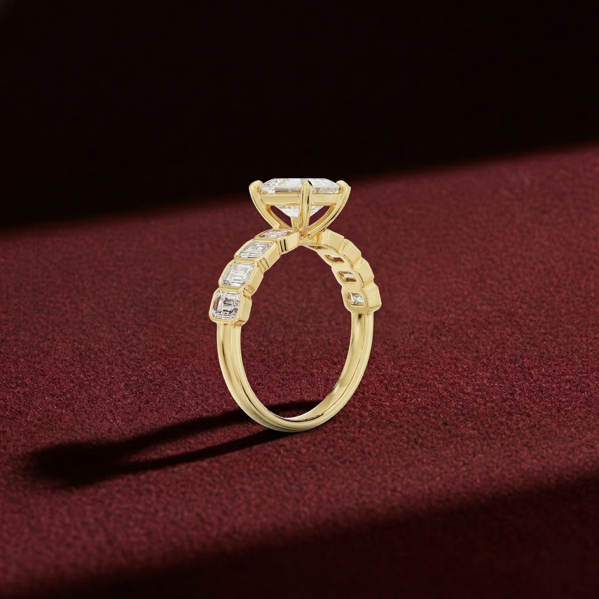 Emerald Cut Lab Grown Diamond Bridal Engagement Ring in Solid 14K Gold