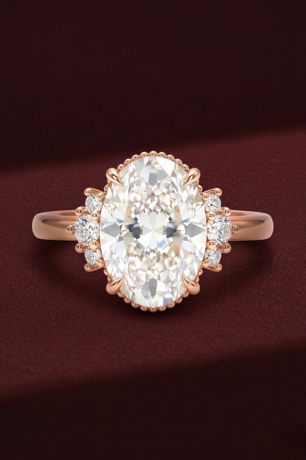 Oval Diamond Engagement Ring 2.05 Carat, Oval Diamond Ring with Side Stones,Hidden Detail Diamond Ring, Gold Engagement Ring, Lab Grown Ring