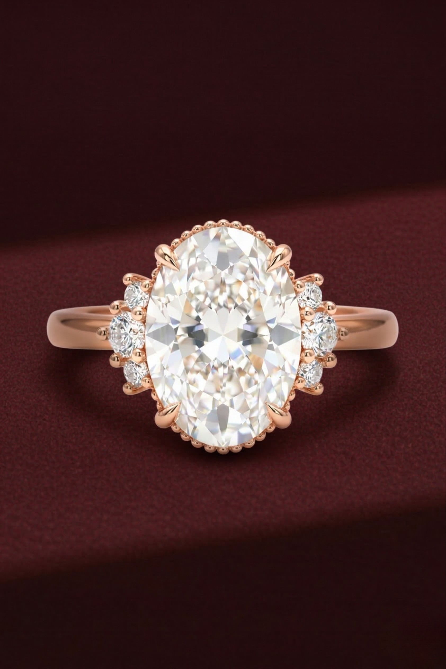 Oval Diamond Engagement Ring 2.05 Carat, Oval Diamond Ring with Side Stones,Hidden Detail Diamond Ring, Gold Engagement Ring, Lab Grown Ring
